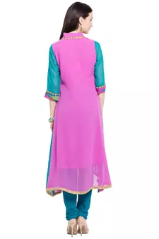 Pink Printed Georgette Stitched Long Kurti