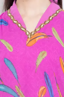 Pink Printed Georgette Stitched Long Kurti