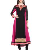 Black Embroidered Georgette Stitched Long Kurti