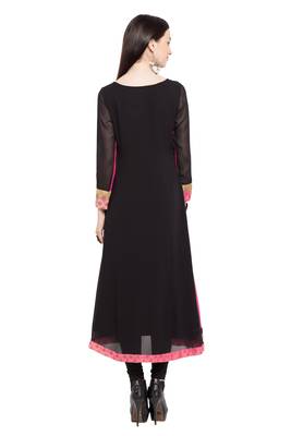 Black Embroidered Georgette Stitched Long Kurti 4