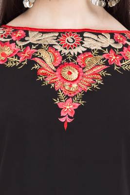 Black Embroidered Georgette Stitched Long Kurti 5