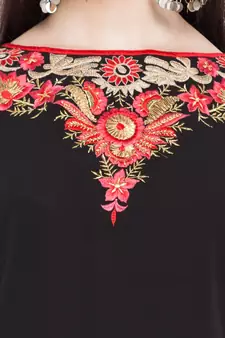 Black Embroidered Georgette Stitched Long Kurti