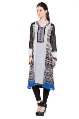 Off White Printed Georgette Stitched Long Kurti 2