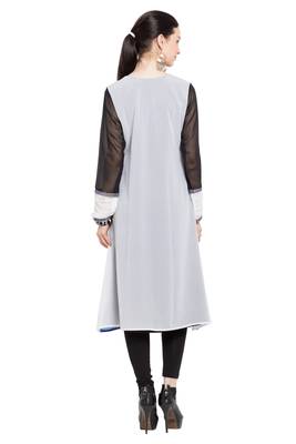 Off White Printed Georgette Stitched Long Kurti 4