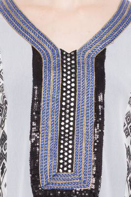 Off White Printed Georgette Stitched Long Kurti 5