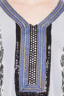 Off White Printed Georgette Stitched Long Kurti