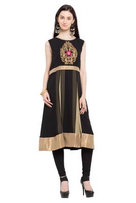 Black Embroidered Georgette Stitched Long Kurti 1