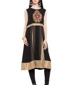 Black Embroidered Georgette Stitched Long Kurti