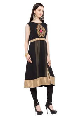 Black Embroidered Georgette Stitched Long Kurti 3