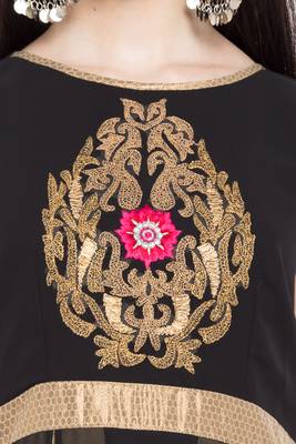 Black Embroidered Georgette Stitched Long Kurti 5