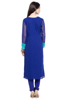 Blue Embroidered Georgette Stitched Long Kurti 4