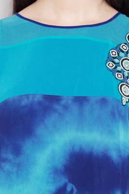 Blue Embroidered Georgette Stitched Long Kurti 5
