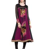 Dark Magenta Embroidered Georgette Stitched Long Kurti