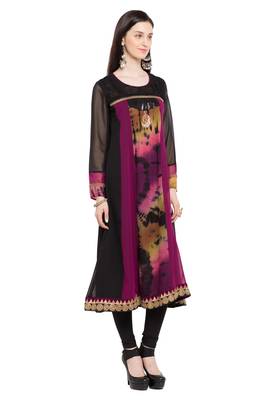 Dark Magenta Embroidered Georgette Stitched Long Kurti 3