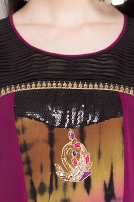 Dark Magenta Embroidered Georgette Stitched Long Kurti 5