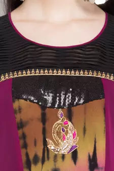 Dark Magenta Embroidered Georgette Stitched Long Kurti