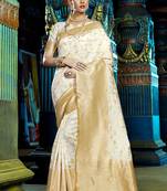 Off white woven kanchipuram art silk saree with blouse