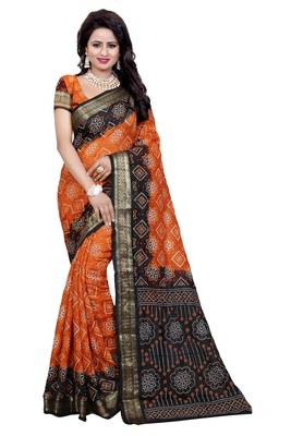 Multicolor printed art silk saree with blouse 1