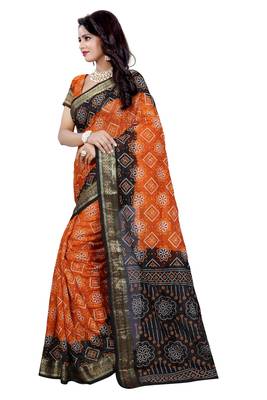 Multicolor printed art silk saree with blouse 2