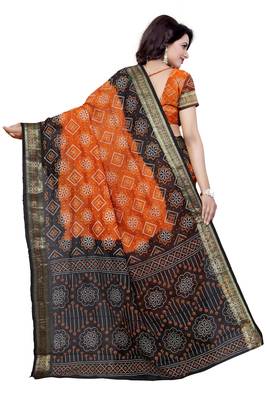Multicolor printed art silk saree with blouse 3