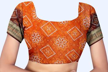 Multicolor printed art silk saree with blouse 5