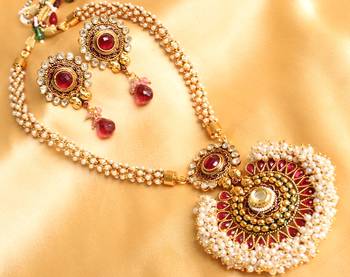 Beautiful Antique Maroon Pearl Cluster Necklace Set   Dj13542 1