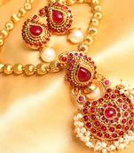Beautiful Red Pearl Cluster Mango Necklace Set   