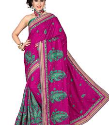 Women's Manipuri Silk Blue Printed Designer Saree With Blouse Piece