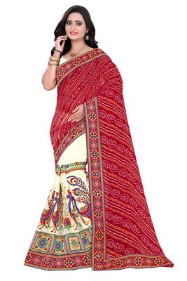 Red Embroidered Georgette Saree With Blouse 1