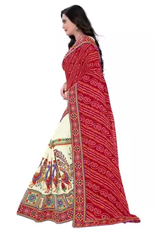 Red Embroidered Georgette Saree With Blouse