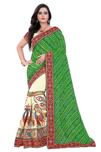 Green Embroidered Georgette Saree With Blouse