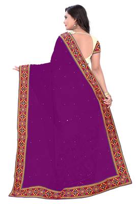 Purple Embroidered Georgette Saree With Blouse 2
