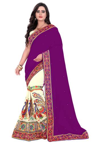 Purple Embroidered Georgette Saree With Blouse