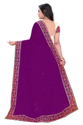 Purple Embroidered Georgette Saree With Blouse 2