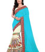 Sky Blue Embroidered Georgette Saree With Blouse