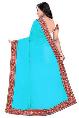 Sky Blue Embroidered Georgette Saree With Blouse 2
