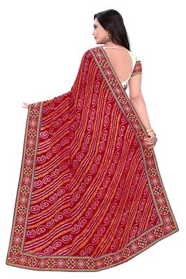 Red Embroidered Georgette Saree With Blouse 2