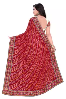 Red Embroidered Georgette Saree With Blouse