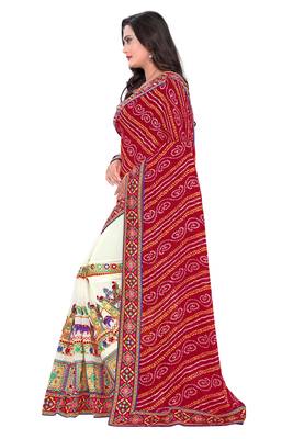 Red Embroidered Georgette Saree With Blouse 3