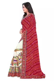 Red Embroidered Georgette Saree With Blouse