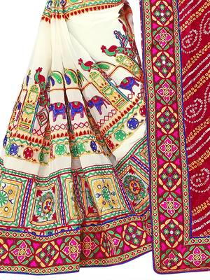 Red Embroidered Georgette Saree With Blouse 5