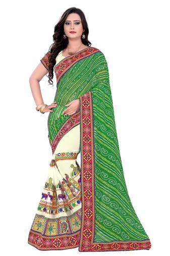 Green Embroidered Georgette Saree With Blouse