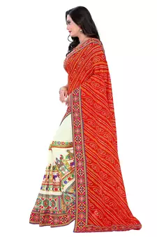 Orange Embroidered Georgette Saree With Blouse