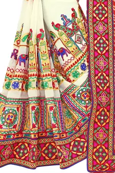 Orange Embroidered Georgette Saree With Blouse