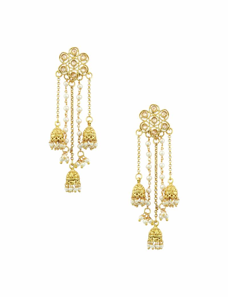 Golden beige traditional rajwadi dangle and drop earrings jewellery for women