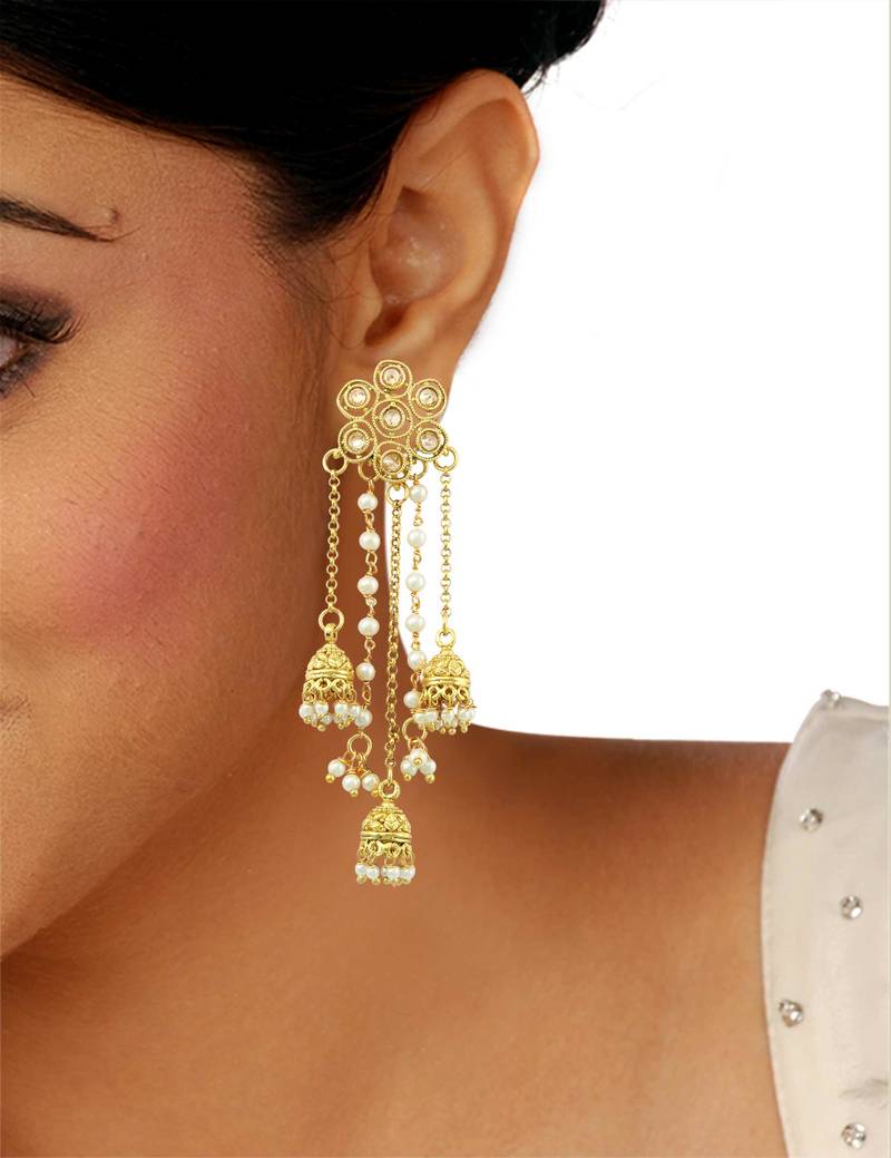 Golden beige traditional rajwadi dangle and drop earrings jewellery for women