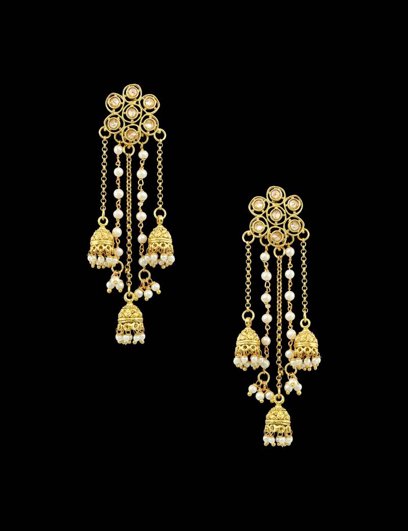 Golden beige traditional rajwadi dangle and drop earrings jewellery for women
