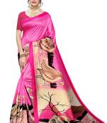 Pink printed art silk saree with blouse