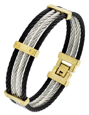 Rope black gold silver 316l surgical stainless steel openable free size kada bangle bracelet for men 1