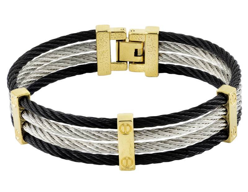 Rope black gold silver 316l surgical stainless steel openable free size kada bangle bracelet for men